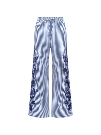 Maliparmi Striped Embroidered Trousers In Blue