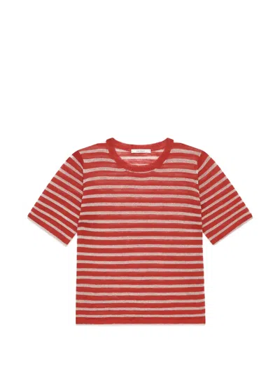 Maliparmi Striped Metallic-thread T-shirt In Red