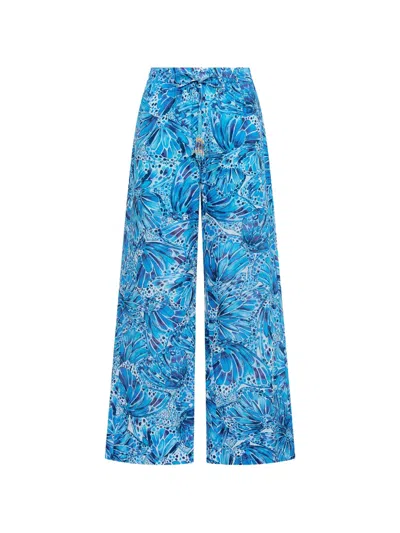 Maliparmi Sweet Butterfly Elasticated Drawstring Trousers In Blue