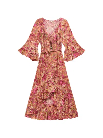 Maliparmi Sweet Butterfly-print Tiered Dress In Pink