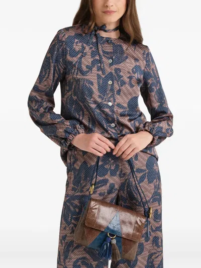 Maliparmi Sweet Foliage Floral-print Tie-neck Shirt In Blau