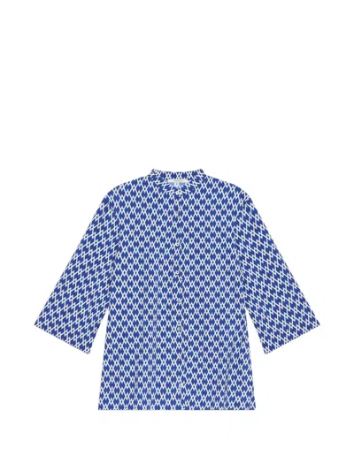 Maliparmi Three-quarter Sleeve Geometric Pattern Shirt In Blue