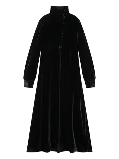 Maliparmi Velvet Buttoned Turtleneck Maxi Dress In Black