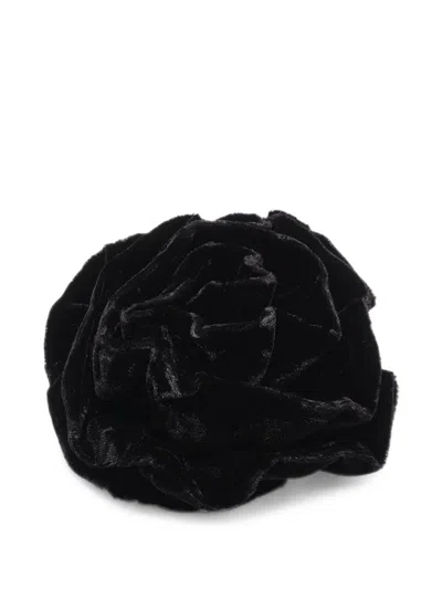 Maliparmi Velvet Rose-shaped Brooch In Black