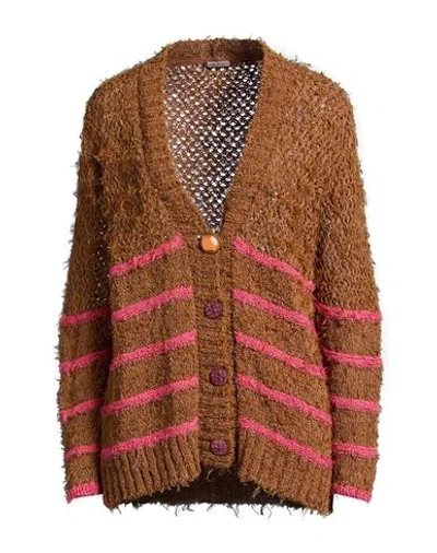 Maliparmi Malìparmi Woman Cardigan Brown Size L Cotton, Polyamide, Linen