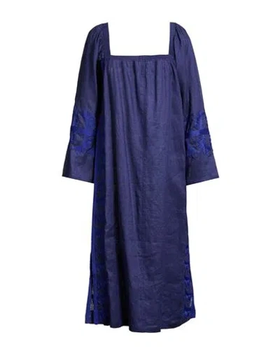 Maliparmi Malìparmi Woman Midi Dress Navy Size 8 Linen In Blue