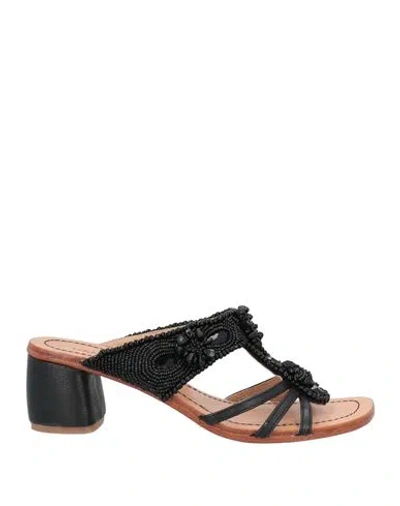 Maliparmi Malìparmi Woman Sandals Black Size 7 Textile Fibers, Leather