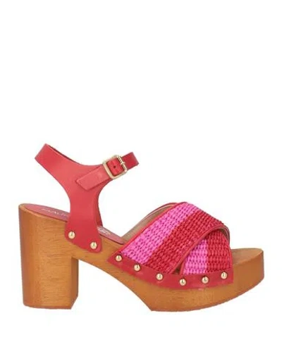 Maliparmi Malìparmi Woman Sandals Red Size 6 Natural Raffia, Leather