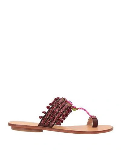 Maliparmi Malìparmi Woman Thong Sandal Brown Size 7 Textile Fibers In Multi