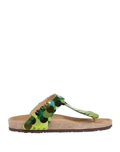 Maliparmi Malìparmi Woman Thong Sandal Green Size 9 Textile Fibers, Leather