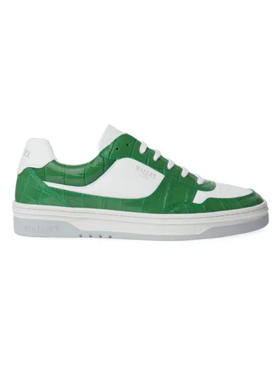 Mallet Men's Bennet & Bentham Croc-embossed Leather Sneakers In White Green Croc
