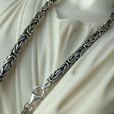 Pre-owned Mallofistanbul 4mm Men Bali Byzantine Necklace Woven Braided Chain 925 Sterling Silver 57gr 26"