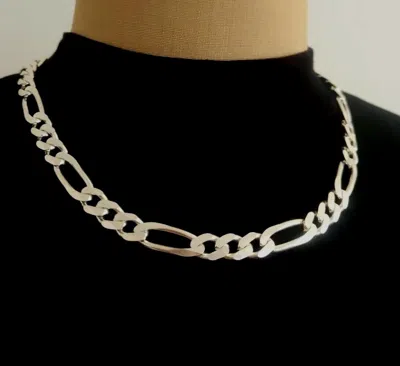 Pre-owned Mallofistanbul 925 Sterling Silver Figaro Chain Necklace Silver Men Figaro Chain 9.5mm 71gr 22"