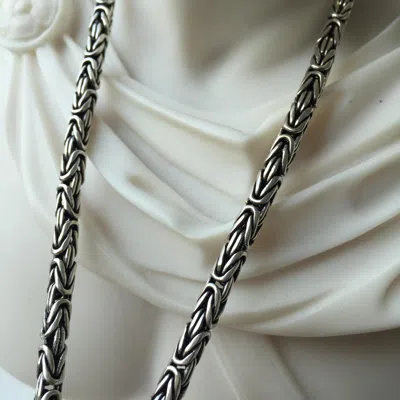 Pre-owned Mallofistanbul 925 Sterling Silver Mens Round Byzantine Oxide Chain Necklace 4mm 22 Inch 51gr