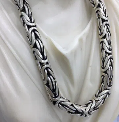 Pre-owned Mallofistanbul 9mm Mens Bali Byzantine Chain Necklace Oxide 925 Silver Sterling 275gr 26inch