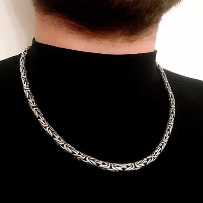 Pre-owned Mallofistanbul Men Boy Bali Round Byzantine Necklace Chain 925 Sterling Silver 5mm 72gr 22inch