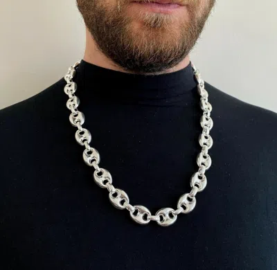 Pre-owned Mallofistanbul Mens Puffed Mariner Link Chains Necklaces 925 Sterling Silver 28inch 17mm 116gr