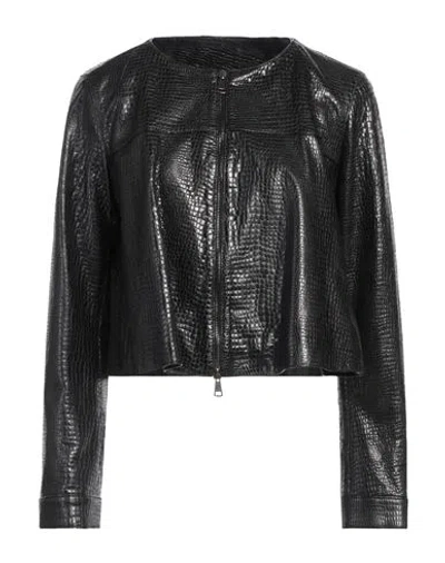 Malloni Woman Jacket Black Size 6 Leather