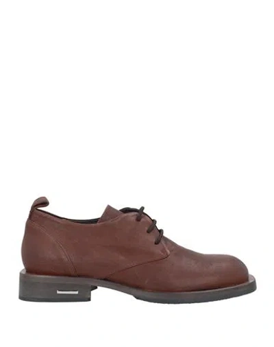Malloni Woman Lace-up Shoes Brown Size 5 Soft Leather