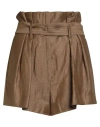 Malloni Woman Shorts & Bermuda Shorts Khaki Size 8 Linen, Polyamide In Brown