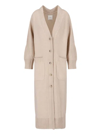 Malo Beige Belted Maxi Cashmere Cardigan In Brown