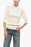 Malo 3/4 Sleeve Virgin Wool Turtleneck Sweater In Neutral