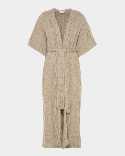 Malo Amelia Cashmere Cable-knit Hooded Wrap Coat In Brown