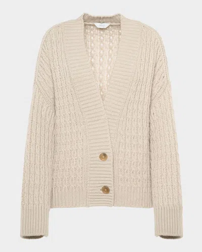 Malo Anna Cashmere Cable-knit V-neck Cardigan In Neutral