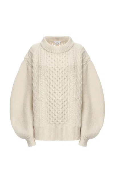 Malo Aran Virgin Wool-cashmere Crewneck Sweater In Ivory