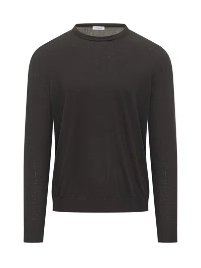 Malo Basic Crewneck Sweater In Merino Wool In Nero