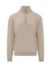 Malo Basic Wool Zip Turtleneck Sweater In Neutral