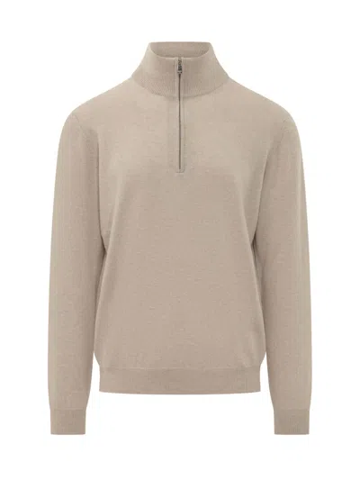 Malo Basic Wool Zip Turtleneck Sweater In Neutral