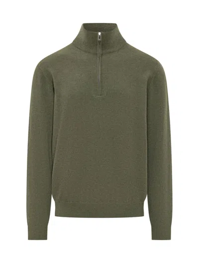 Malo Basic Zip Turtleneck Sweater In Green