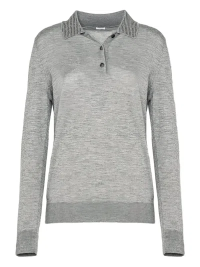 Malo Beaded Collar Polo Top In Gray