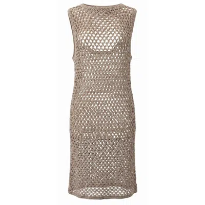 Malo Beige Cotton Women Dress In Brown