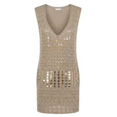Malo Beige Cotton Women Dress In Brown