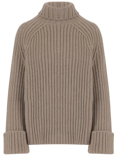 Malo Beige Ribbed Cashmere Turtleneck In Neutral