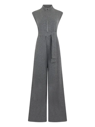Malo Belted Jumpsuit In Gray