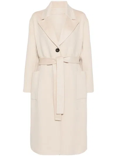 Malo Belted Midi Coat In Beige