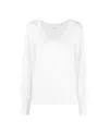 Malo Bishop-sleeve V-neck Knitted Top In White