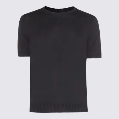 Malo Black Cotton Blend T-shirt In Blue