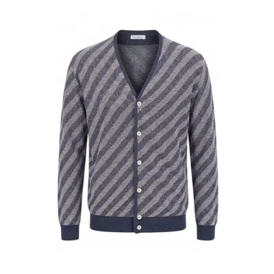 Malo Blue Linen Men Cardigan In Gray