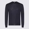 Malo Wool Crewneck Sweater With Ribbed Cuffs In Blue