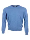 Malo Thin Wool Round Neck Long Sleeve Sweater In Blue