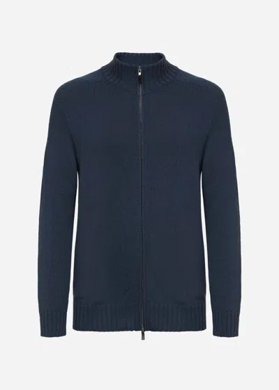 Malo Bomber Jacket In Organic Cotton And Cashmere In Blue