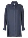 Malo Relaxed Fit Longline Shirt With Back Pleat In Black