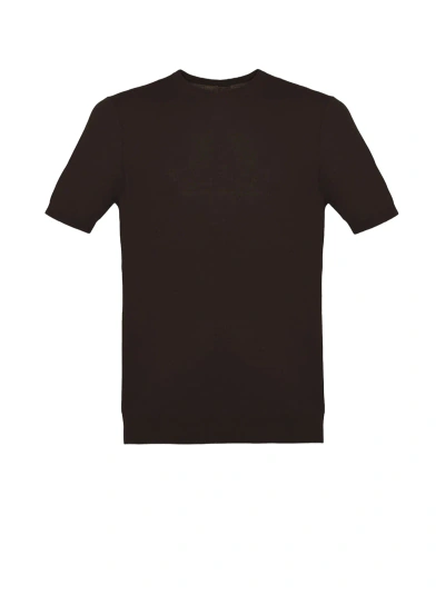 Malo Brown Crew-neck T-shirt In Cotton In Fango