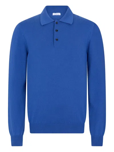 Malo Buttoned Long-sleeve Polo Shirt In Blue