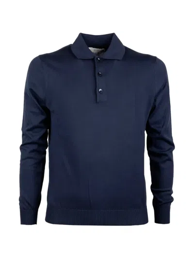 Malo Buttoned Long-sleeve Polo Shirt In Blue