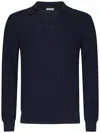 Malo Buttonless Blue Herringbone Polo Shirt In Blue